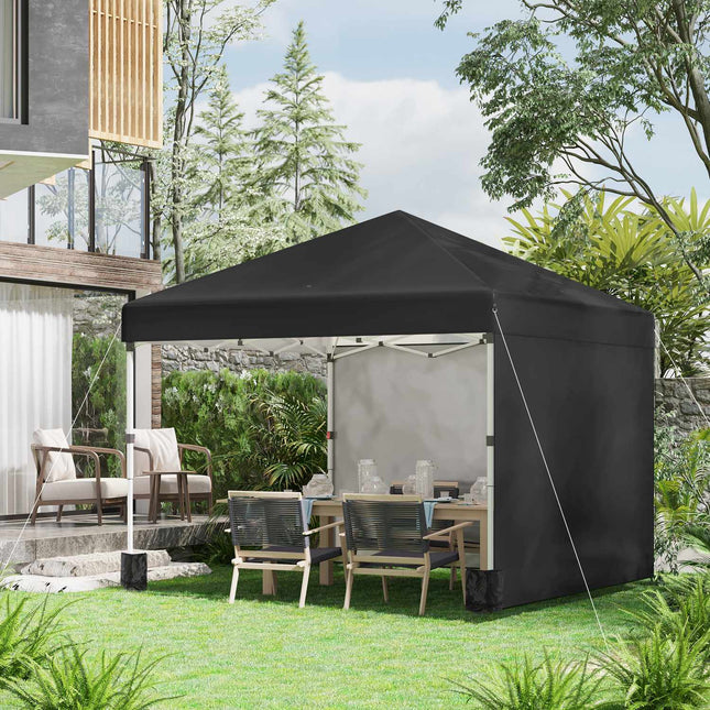 Opklapbaar paviljoen 2,97 x 2,97 m met UV-bescherming en zijwanden, partytent met zandzak, pop-up tent voor terras van staal in zwart