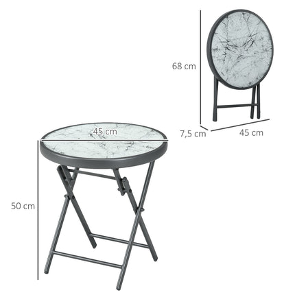 Round folding glass table - Marble Look, versatile use, 45x50 cm