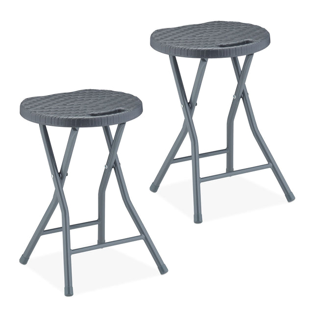 Folding stool in rattan - set of 2