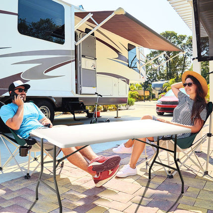 Folding table folding camping table garden table white 153 cm x 74 cm x 74 cm
