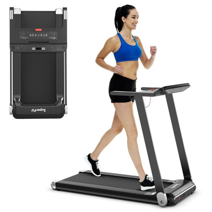 Folding treadmill for home with Bluetooth speaker & LED display and device holder Silver