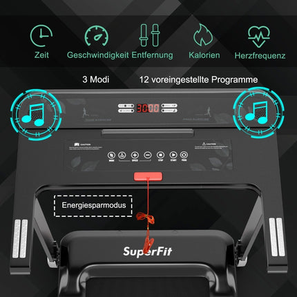 Folding treadmill for home with Bluetooth speaker & LED display and device holder Silver