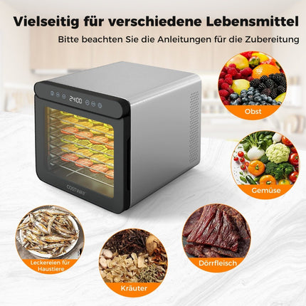 Food Dehydrator, 600W, 7 Stainless Steel Trays, 24H Timer