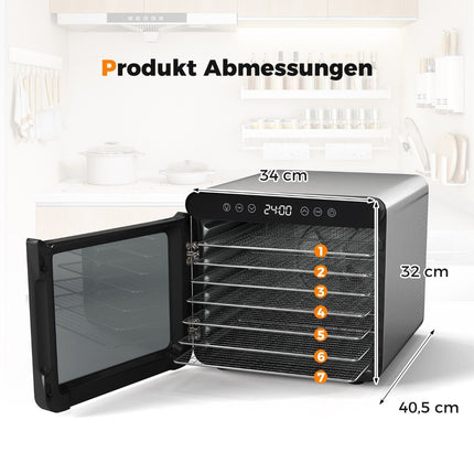 Food Dehydrator, 600W, 7 Stainless Steel Trays, 24H Timer