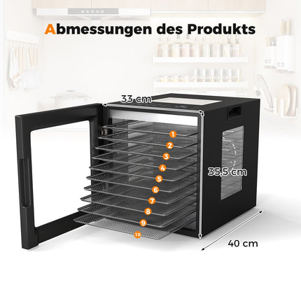 Food Dehydrator with 10 Stainless Trays, 48H Timer, 30-75℃