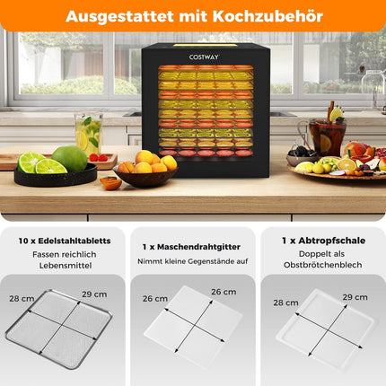 Food Dehydrator with 10 Stainless Trays, 48H Timer, 30-75℃