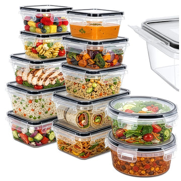 Food Storage Containers Set of 12 in 5 Sizes, BPA Free, Microwave Safe