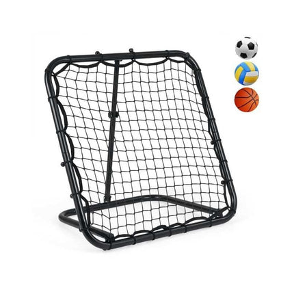 Football Rebounder Net with 4 Adjustable Angles, Foldable Metal Frame, Black