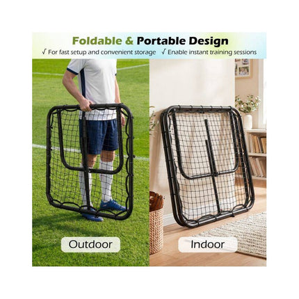 Football Rebounder Net with 4 Adjustable Angles, Foldable Metal Frame, Black