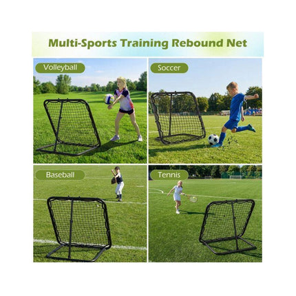 Football Rebounder Net with 4 Adjustable Angles, Foldable Metal Frame, Black