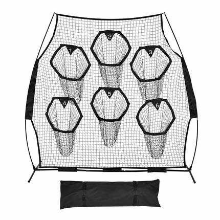 Football Throwing Net 8x8 ft, 6 Target Pockets, Carry Bag