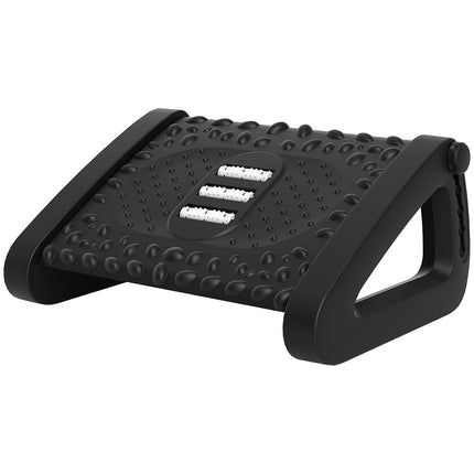 Adjustable ergonomic footrest with massage surface, black