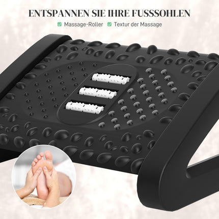 Adjustable ergonomic footrest with massage surface, black