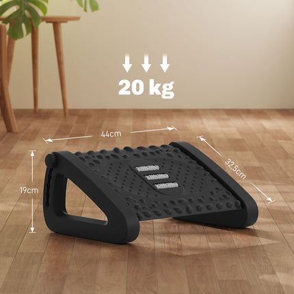 Adjustable ergonomic footrest with massage surface, black