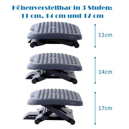 Height-adjustable footrest, plastic, dark grey, 46x35cm