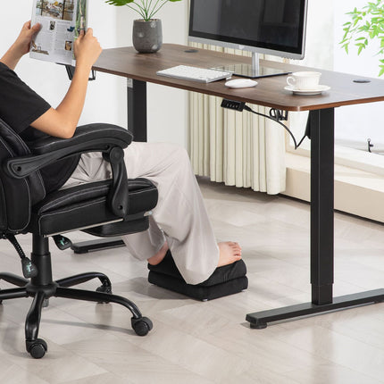 Footrest with anti-slip padding, velvet look, black