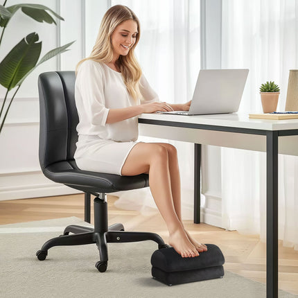 Footrest with anti-slip padding, velvet look, black