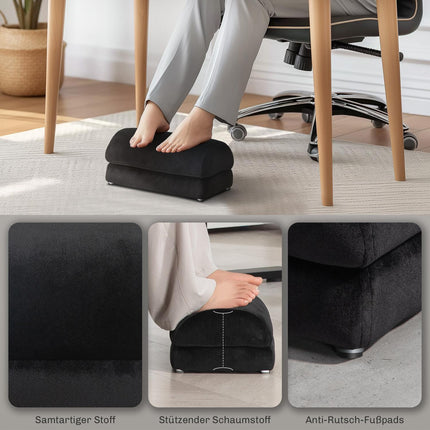 Footrest with anti-slip padding, velvet look, black