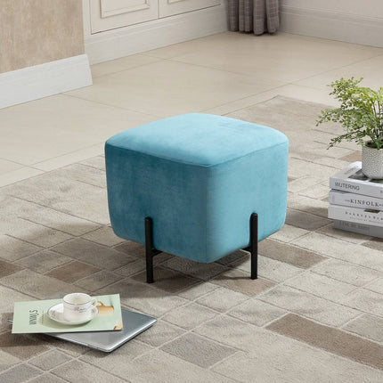 Turquoise polyester footstool with foam padding, 44.5 cm