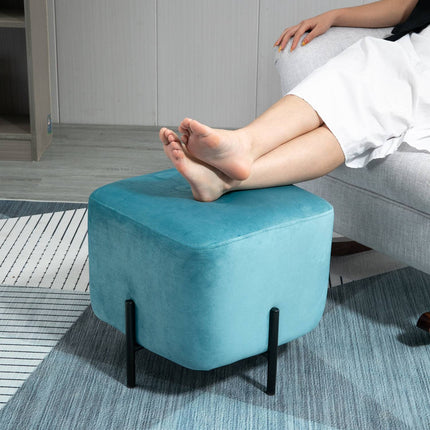 Turquoise polyester footstool with foam padding, 44.5 cm