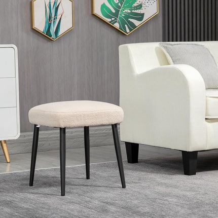Square beige footstool, cashmere look, steel legs, 42x42x47 cm