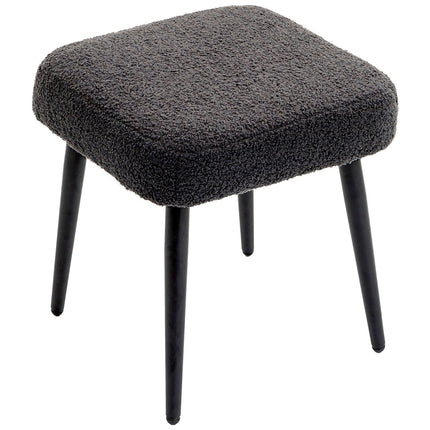 Square footstool, cashmere look, steel legs, dark grey