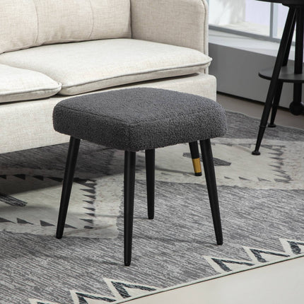 Square footstool, cashmere look, steel legs, dark grey