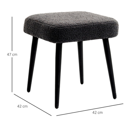 Square footstool, cashmere look, steel legs, dark grey