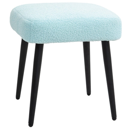 Square Cashmere Look Footstool with steel legs, light blue