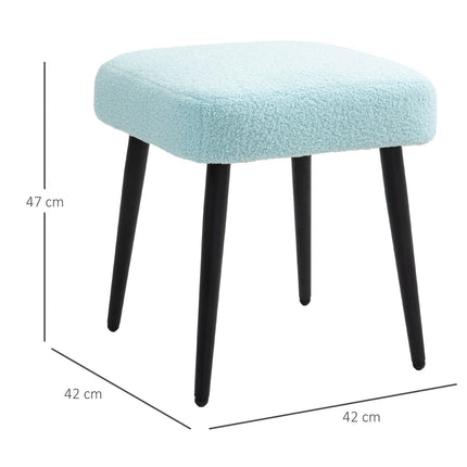 Square Cashmere Look Footstool with steel legs, light blue