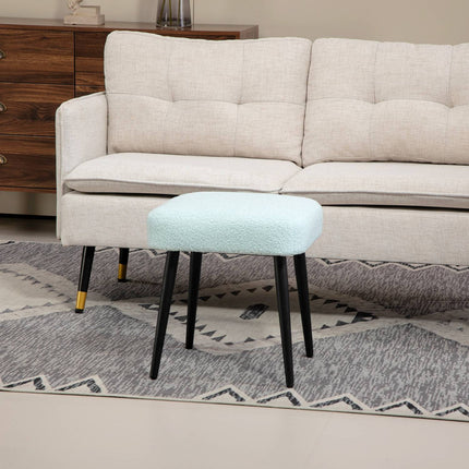 Square Cashmere Look Footstool with steel legs, light blue
