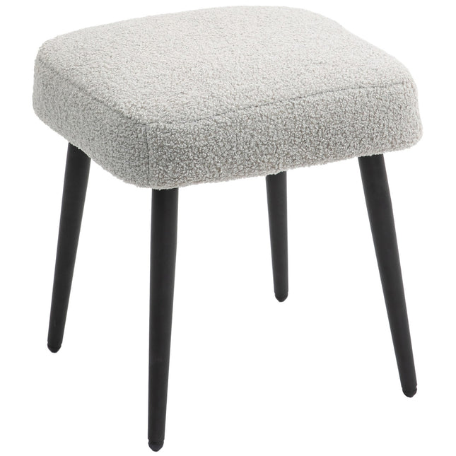 Square footstool with steel legs, cashmere look, light grey