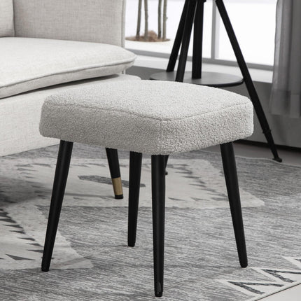 Square footstool with steel legs, cashmere look, light grey