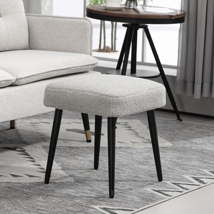 Square footstool with steel legs, cashmere look, light grey