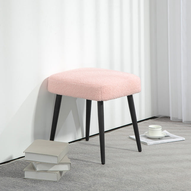 Voetenbank Kruk Vierkant Kapkruk Voetensteun met Cashmere Look Stalen Poten voor Woonkamer Slaapkamer Roze