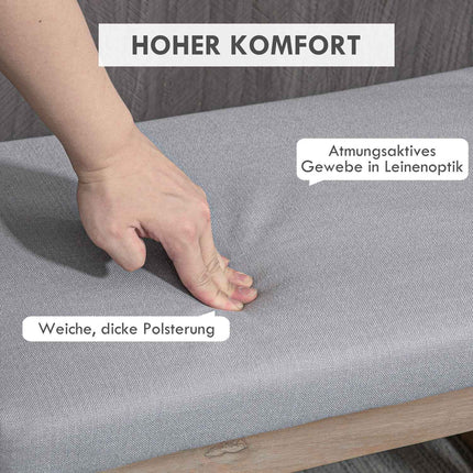 Gray footstool in linen look with wooden legs - 68x38x42 cm