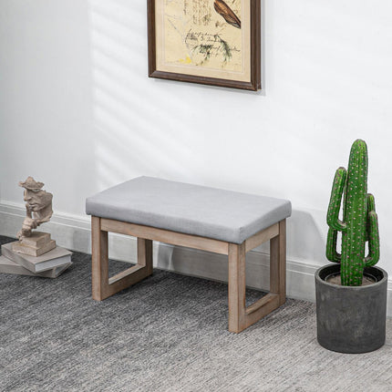Gray footstool in linen look with wooden legs - 68x38x42 cm