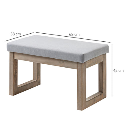 Gray footstool in linen look with wooden legs - 68x38x42 cm