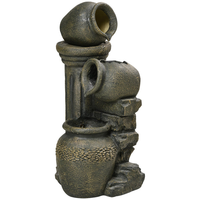 Garden fountain with adjustable flow and 3-tier jugs