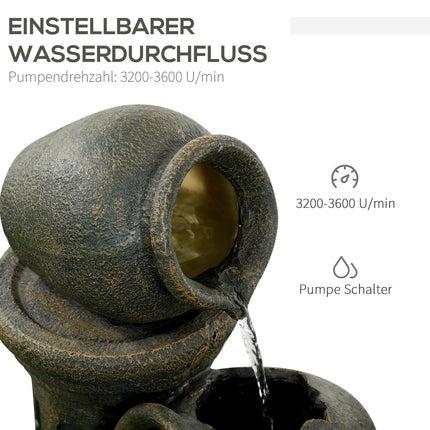 Garden fountain with adjustable flow and 3-tier jugs