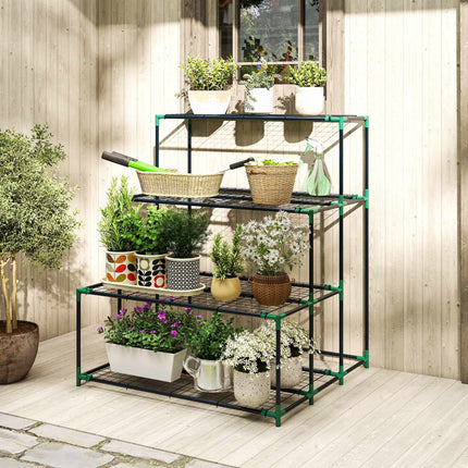 Four-Tier Plant Stand, Dark Green Steel, 10kg Per Shelf