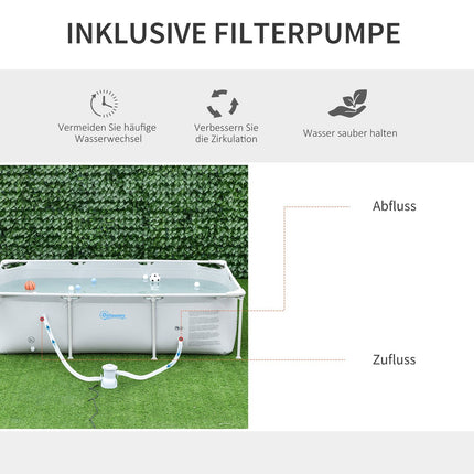 Rectangular steel frame pool with hose and valve, 252x152x65cm