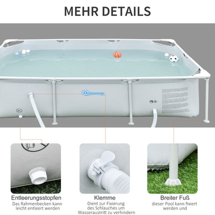 Rectangular steel frame pool with hose and valve, 252x152x65cm