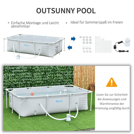 Rectangular steel frame pool with hose and valve, 252x152x65cm