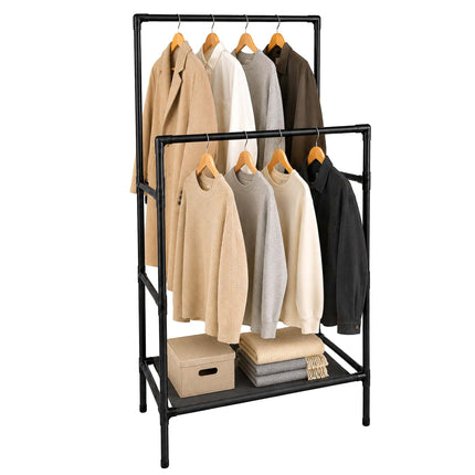Free-Standing Black Clothes Rack with 2 Shelves