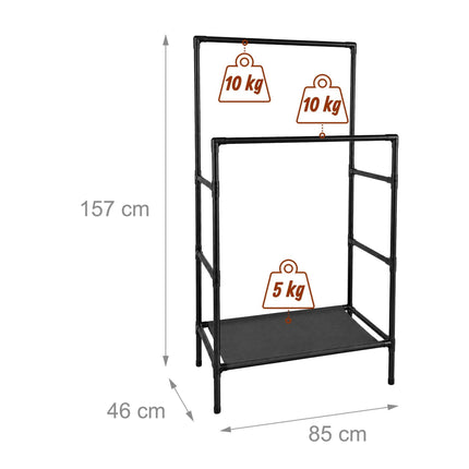 Free-Standing Black Clothes Rack with 2 Shelves