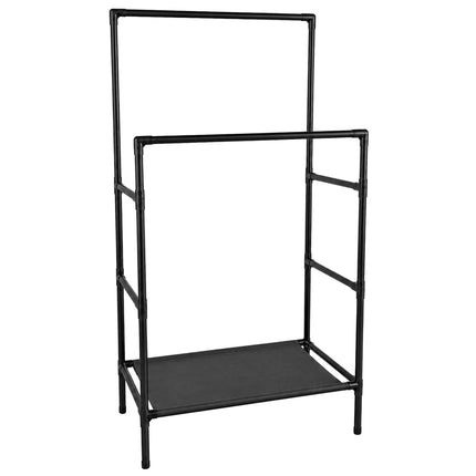 Free-Standing Black Clothes Rack with 2 Shelves
