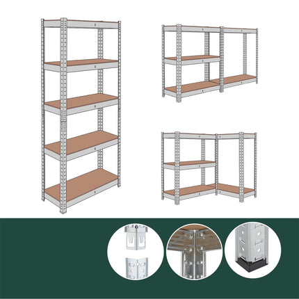 Free-Standing Heavy-Duty Rack with 5 Tiers, 875 kg Capacity, Silver
