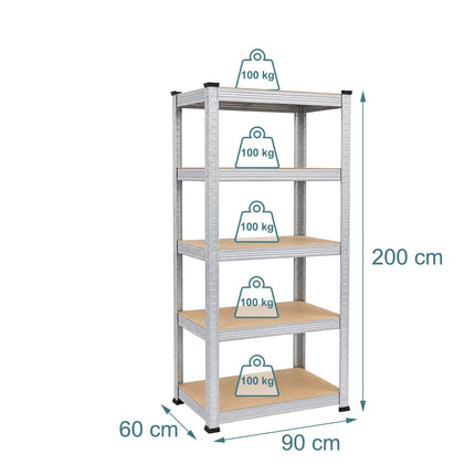 Free-Standing Heavy-Duty Rack with 5 Tiers, 875 kg Capacity, Silver