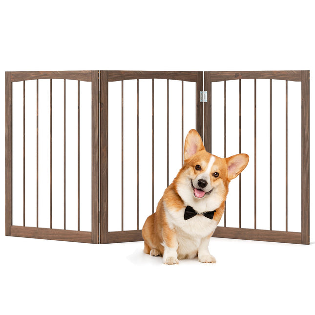 Freestanding 3-Panel Wooden Dog Gate, 76 cm Brown
